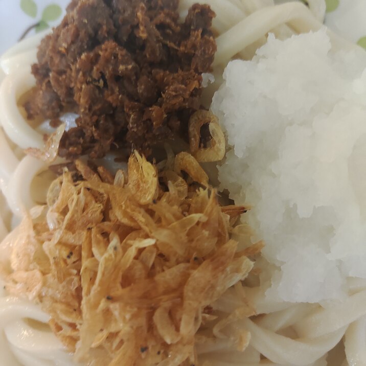 焼豚と素干しエビと大根おろしのぶっかけうどん